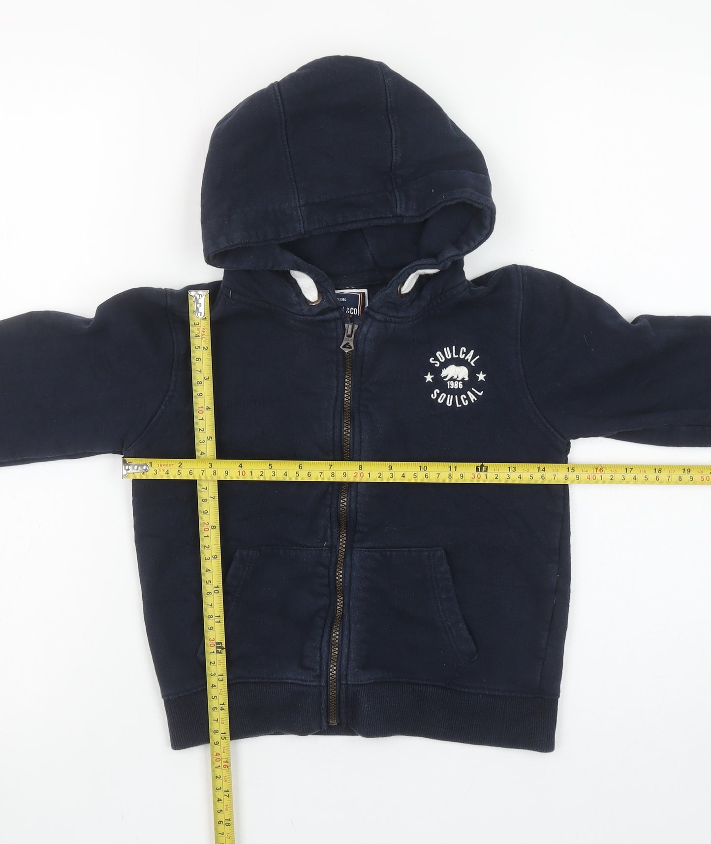 SoulCal Boys Navy Full Zip Hoodie 7-8 Years Cotton Blend Casual
