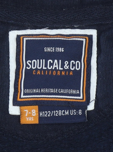 SoulCal Boys Navy Full Zip Hoodie 7-8 Years Cotton Blend Casual