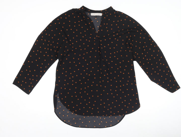 Rowen Avenue Women's Black Polka Dot Long Sleeve Blouse Size 8
