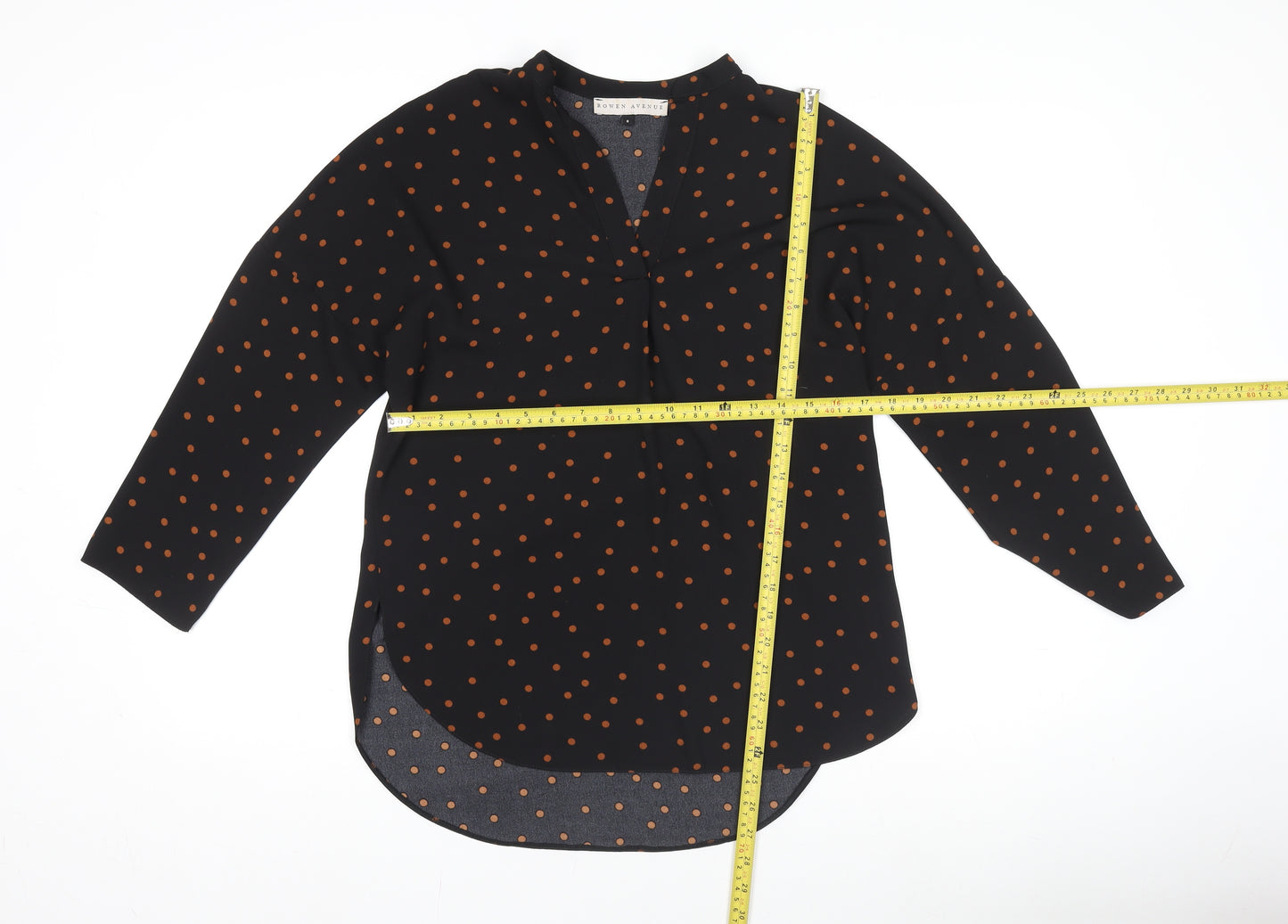 Rowen Avenue Women's Black Polka Dot Long Sleeve Blouse Size 8
