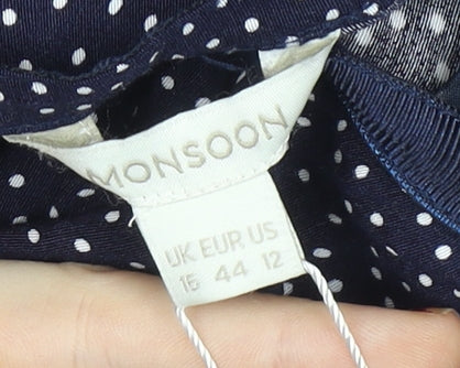 Monsoon Women Blue Polka Dot A-Line Knee Length Skirt Size 16