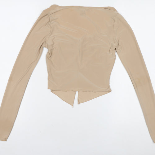 Pink Vanilla Womens Beige Cropped Long Sleeve Sweetheart Blouse Size S