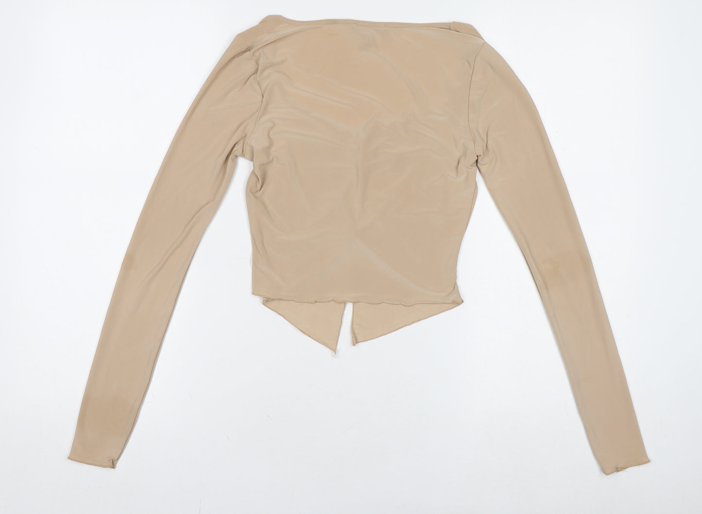 Pink Vanilla Womens Beige Cropped Long Sleeve Sweetheart Blouse Size S