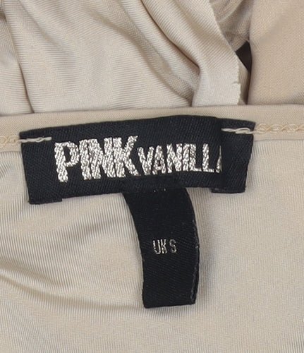 Pink Vanilla Womens Beige Cropped Long Sleeve Sweetheart Blouse Size S