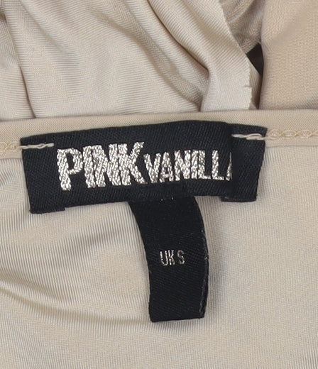 Pink Vanilla Womens Beige Cropped Long Sleeve Sweetheart Blouse Size S