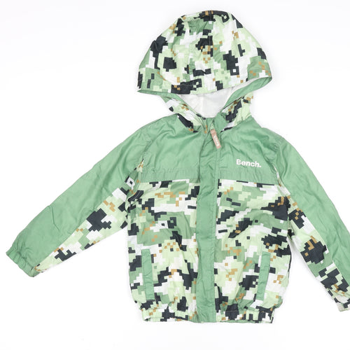 Bench Boys Green Camouflage Windbreaker Jacket 4-5 Years Hooded Zip Up
