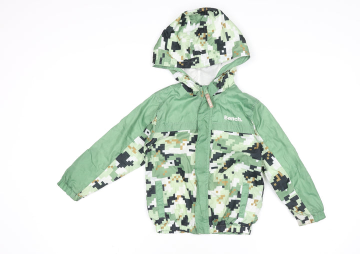 Bench Boys Green Camouflage Windbreaker Jacket 4-5 Years Hooded Zip Up
