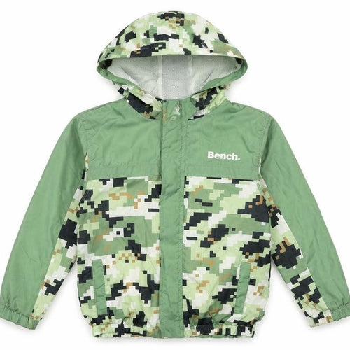 Bench Boys Green Camouflage Windbreaker Jacket 4-5 Years Hooded Zip Up