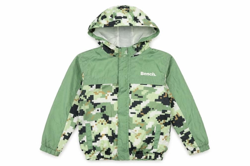 Bench Boys Green Camouflage Windbreaker Jacket 4-5 Years Hooded Zip Up