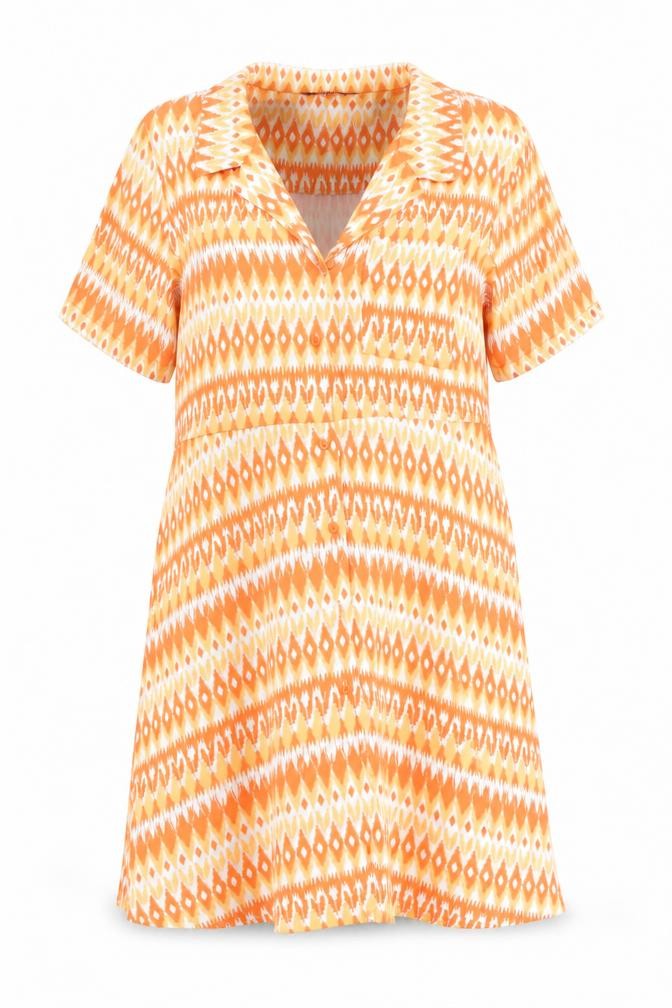 Front view of Marks & Spencer Women Orange Geometric Shift Dress, size 14