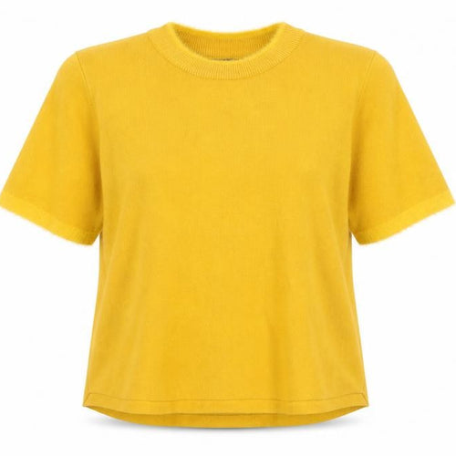 Zara Womens Yellow Knit Mock Neck Short Sleeve Top Size M