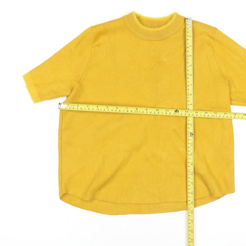 Zara Womens Yellow Knit Mock Neck Short Sleeve Top Size M