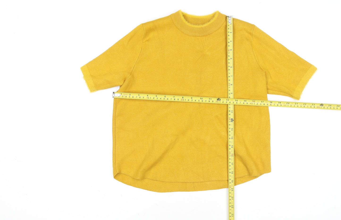 Zara Womens Yellow Knit Mock Neck Short Sleeve Top Size M