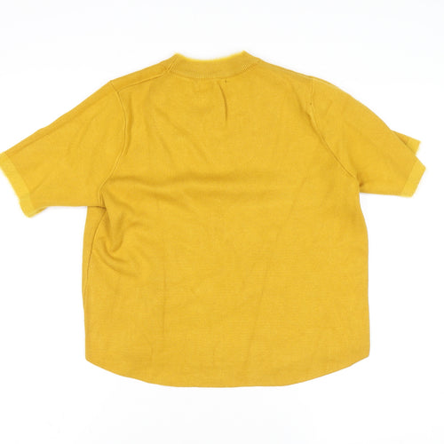 Zara Womens Yellow Knit Mock Neck Short Sleeve Top Size M