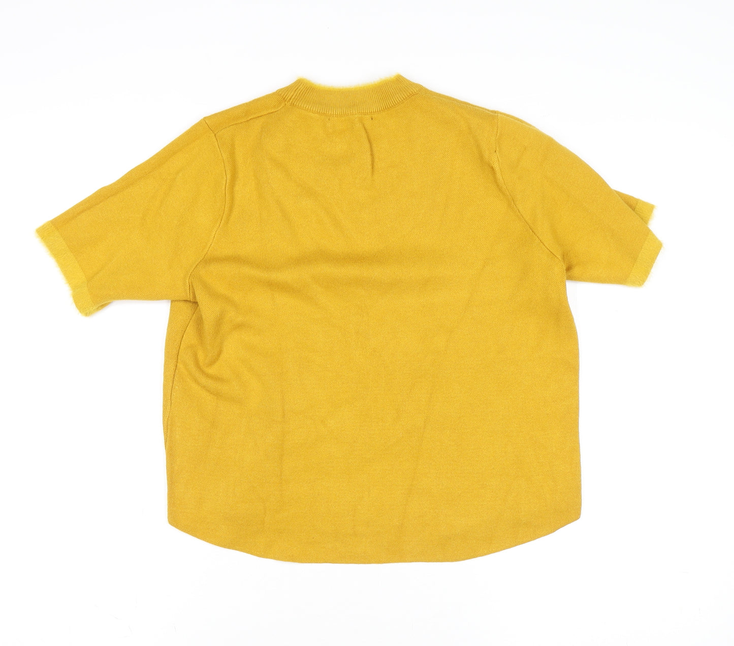 Zara Womens Yellow Knit Mock Neck Short Sleeve Top Size M