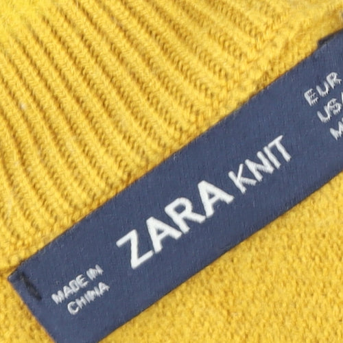 Zara Womens Yellow Knit Mock Neck Short Sleeve Top Size M