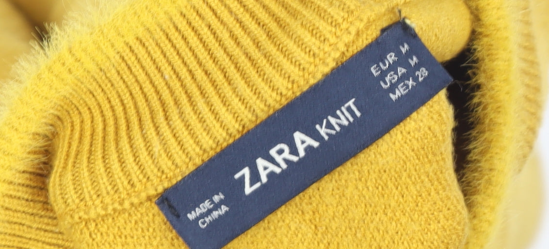 Zara Womens Yellow Knit Mock Neck Short Sleeve Top Size M