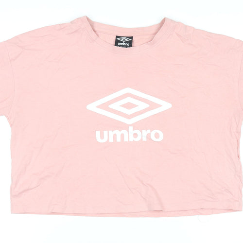Umbro Women Pink Cropped T-Shirt Medium Cotton Sportswear