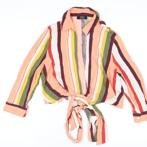 Bershka Women’s Multicoloured Striped Crop Blouse L Viscose