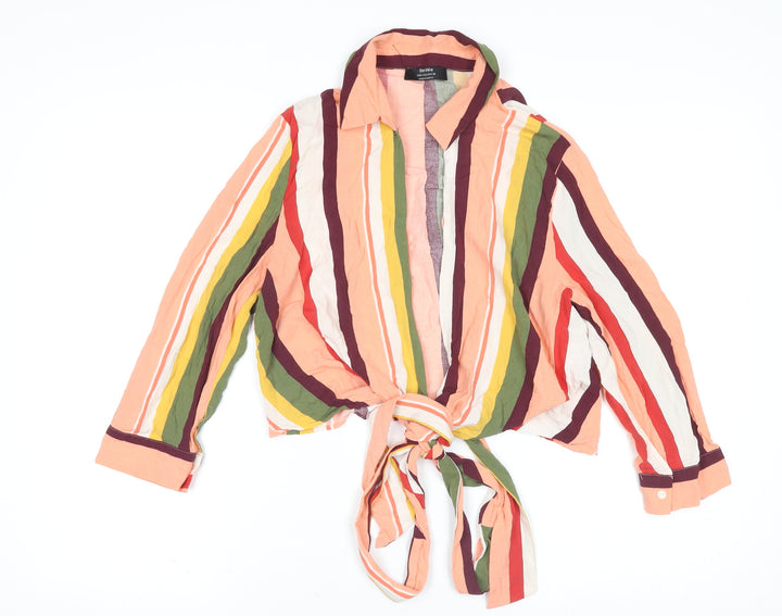 Bershka Women’s Multicoloured Striped Crop Blouse L Viscose