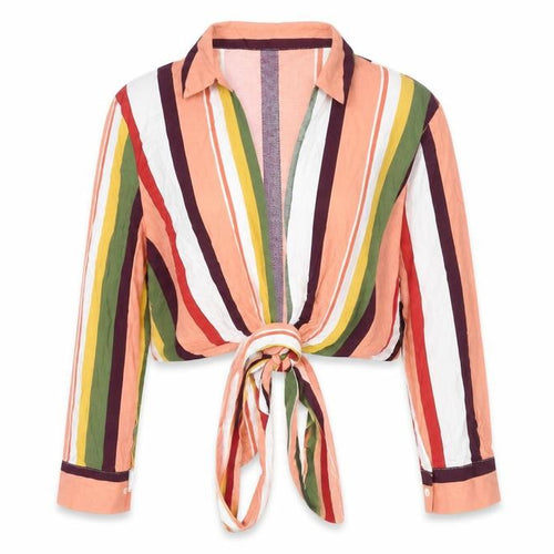 Bershka Women’s Multicoloured Striped Crop Blouse L Viscose