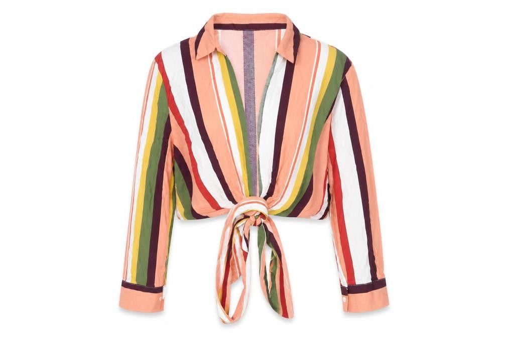 Bershka Women’s Multicoloured Striped Crop Blouse L Viscose