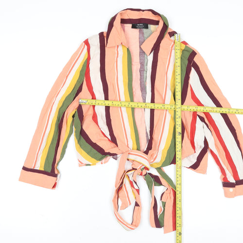 Bershka Women’s Multicoloured Striped Crop Blouse L Viscose