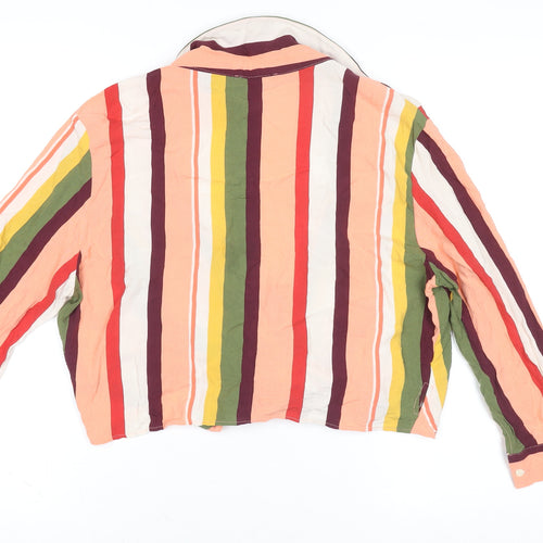 Bershka Women’s Multicoloured Striped Crop Blouse L Viscose