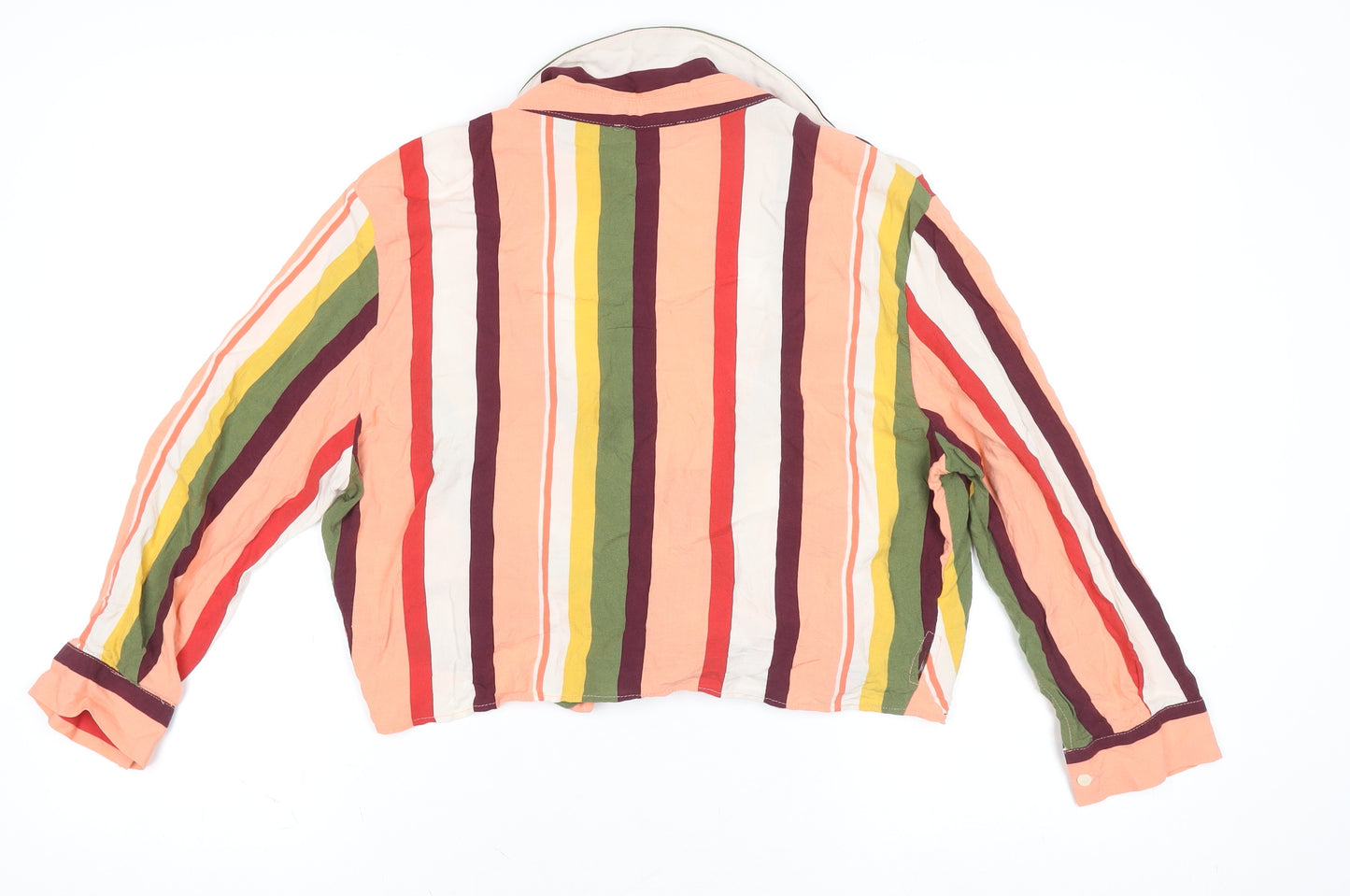 Bershka Women’s Multicoloured Striped Crop Blouse L Viscose