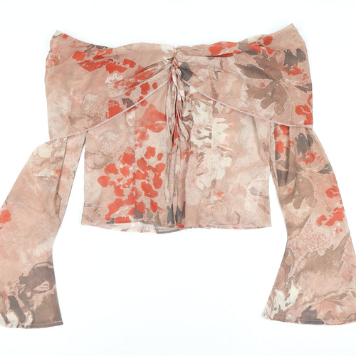 PrettyLittleThing Women's Beige Floral Off Shoulder Cropped Blouse UK 10
