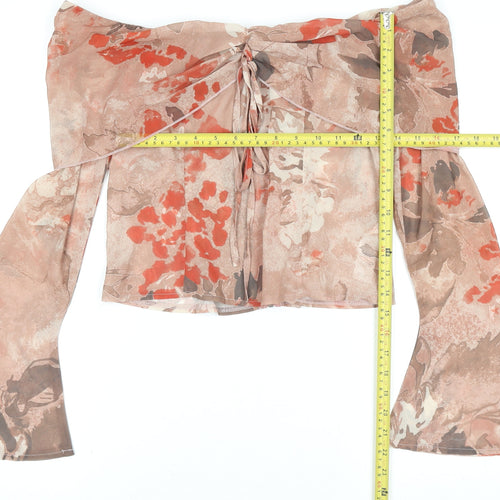 PrettyLittleThing Women's Beige Floral Off Shoulder Cropped Blouse UK 10