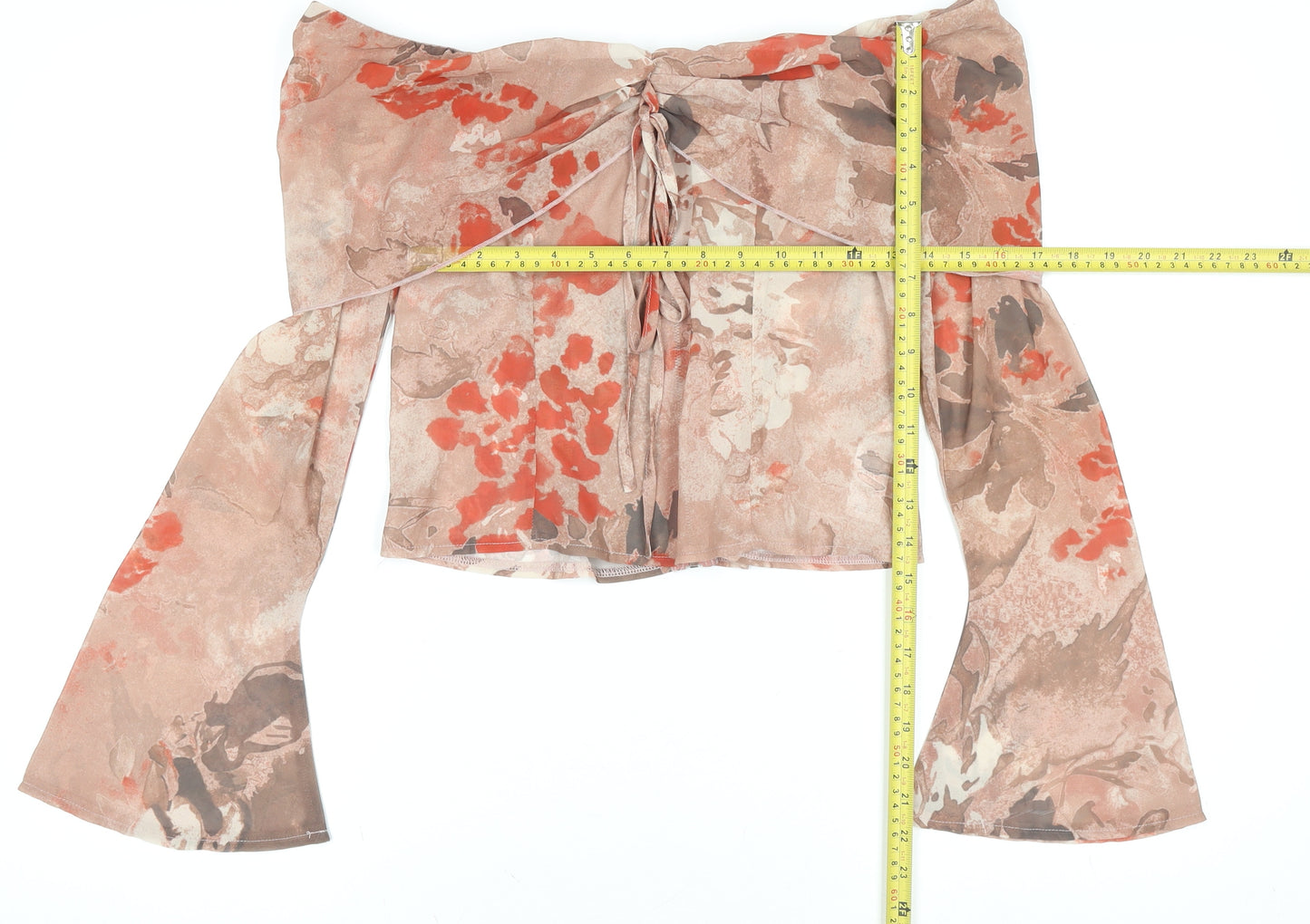 PrettyLittleThing Women's Beige Floral Off Shoulder Cropped Blouse UK 10