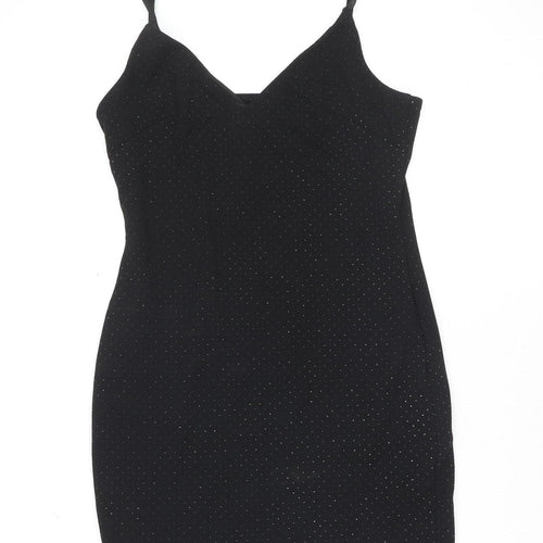 Topshop Women’s Black Glitter Slip Dress Size 8 Party Mini
