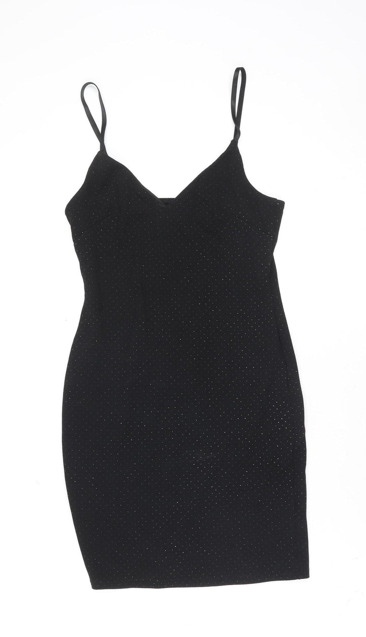 Topshop Women’s Black Glitter Slip Dress Size 8 Party Mini