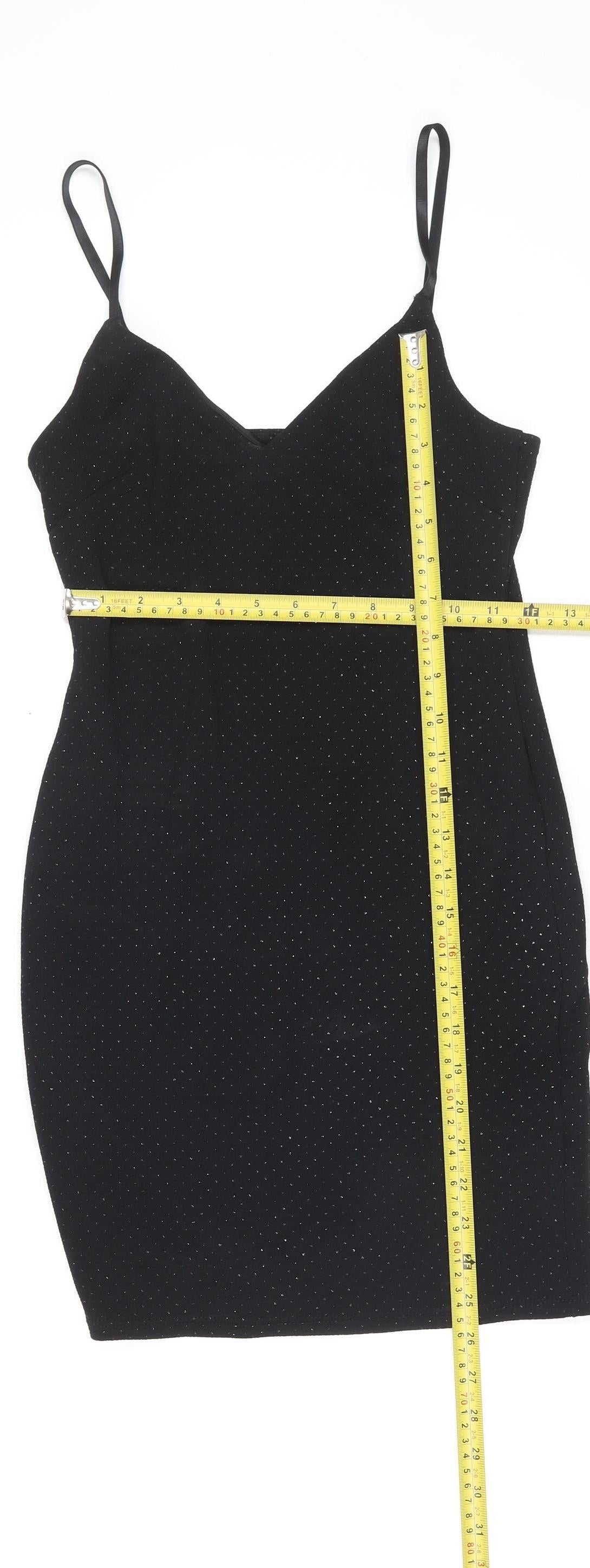 Topshop Women’s Black Glitter Slip Dress Size 8 Party Mini