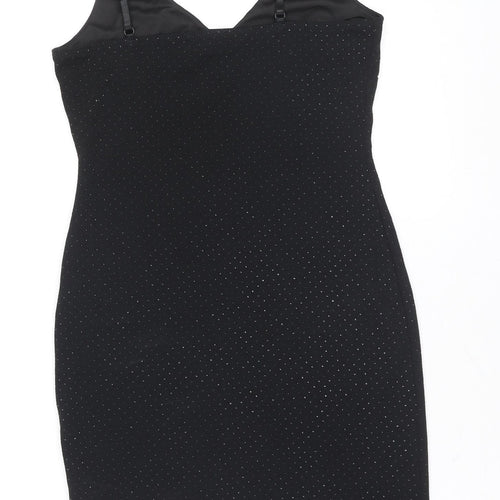 Topshop Women’s Black Glitter Slip Dress Size 8 Party Mini