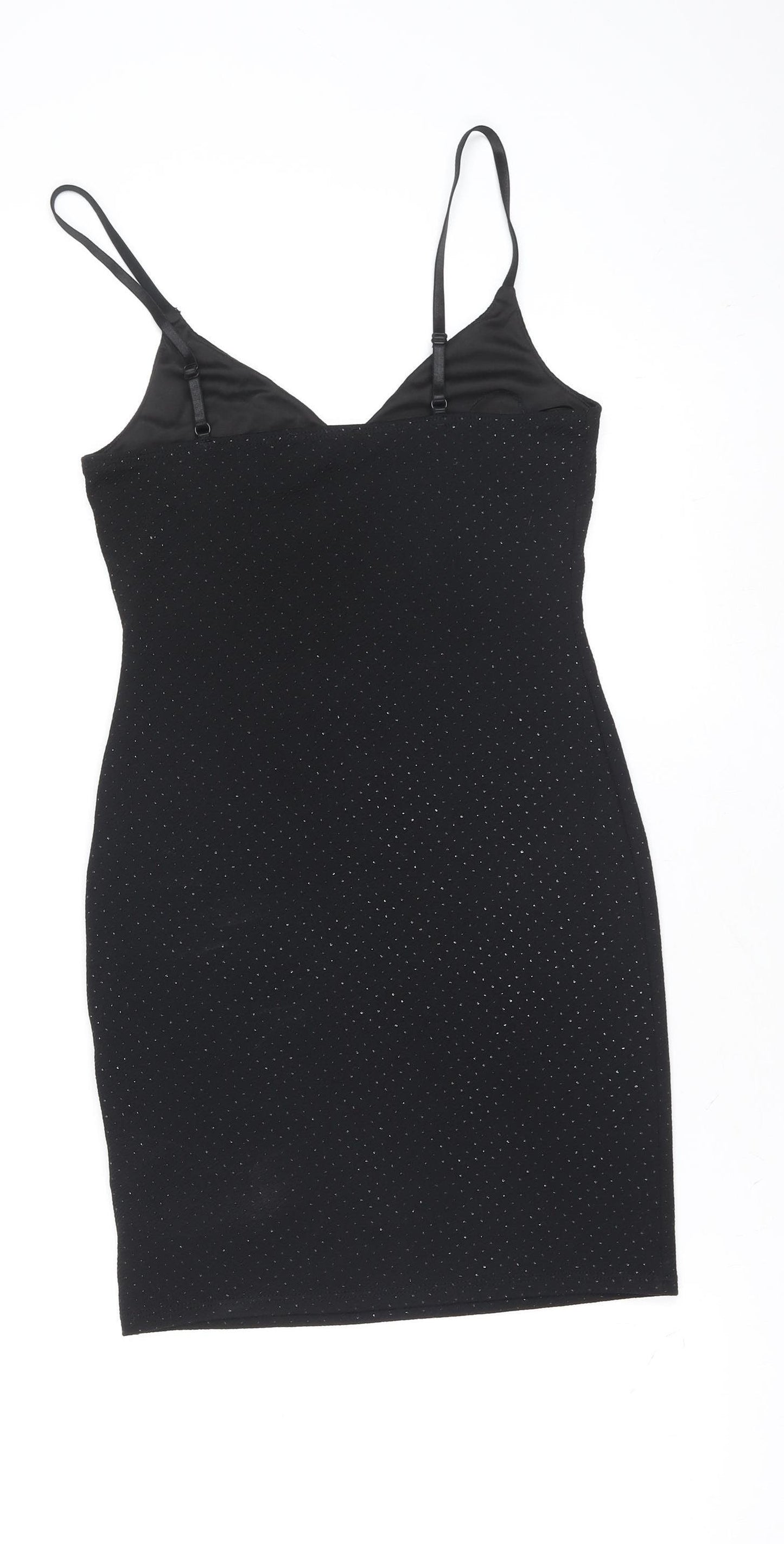 Topshop Women’s Black Glitter Slip Dress Size 8 Party Mini