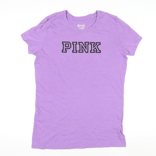 Pink Girls Purple XS Basic Crew Neck Short Sleeve Cotton T-Shirt