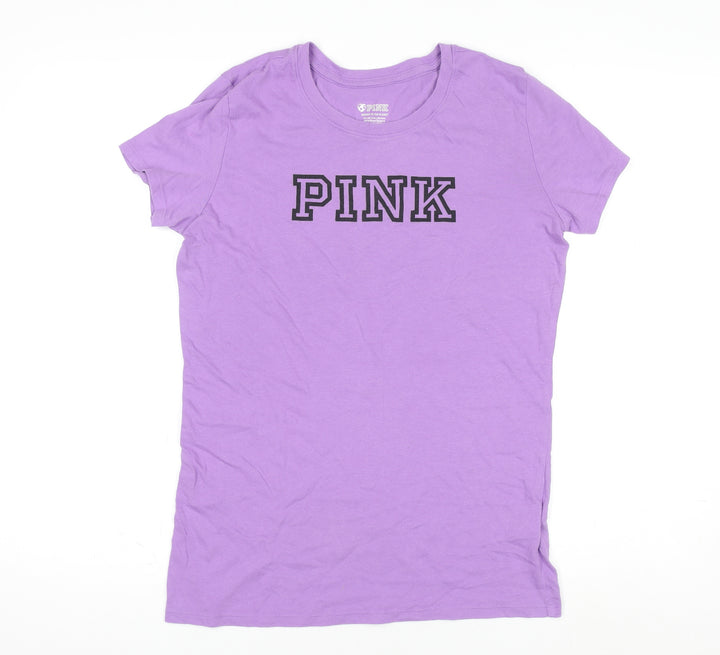 Pink Girls Purple XS Basic Crew Neck Short Sleeve Cotton T-Shirt