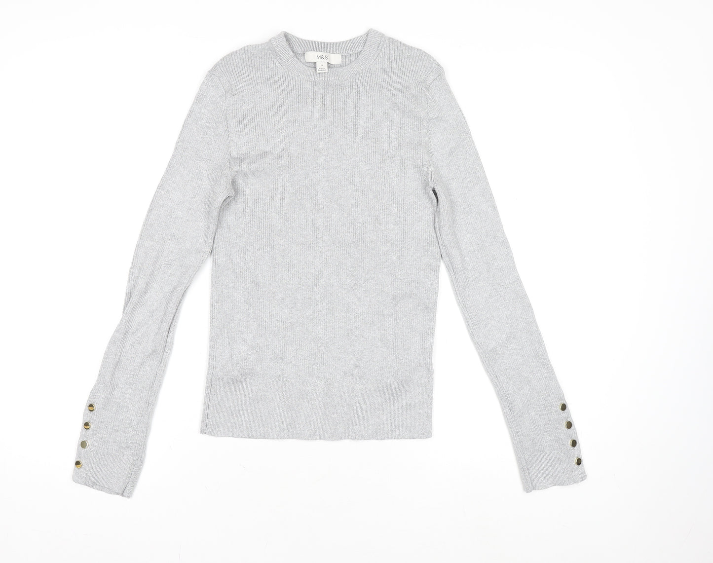 Marks and Spencer Women’s Silver Knit Long Sleeve Button Cuff Top Size 10