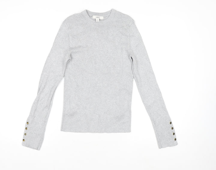 Marks and Spencer Women’s Silver Knit Long Sleeve Button Cuff Top Size 10