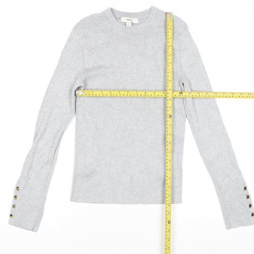 Marks and Spencer Women’s Silver Knit Long Sleeve Button Cuff Top Size 10