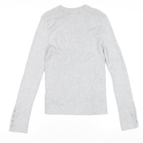Marks and Spencer Women’s Silver Knit Long Sleeve Button Cuff Top Size 10