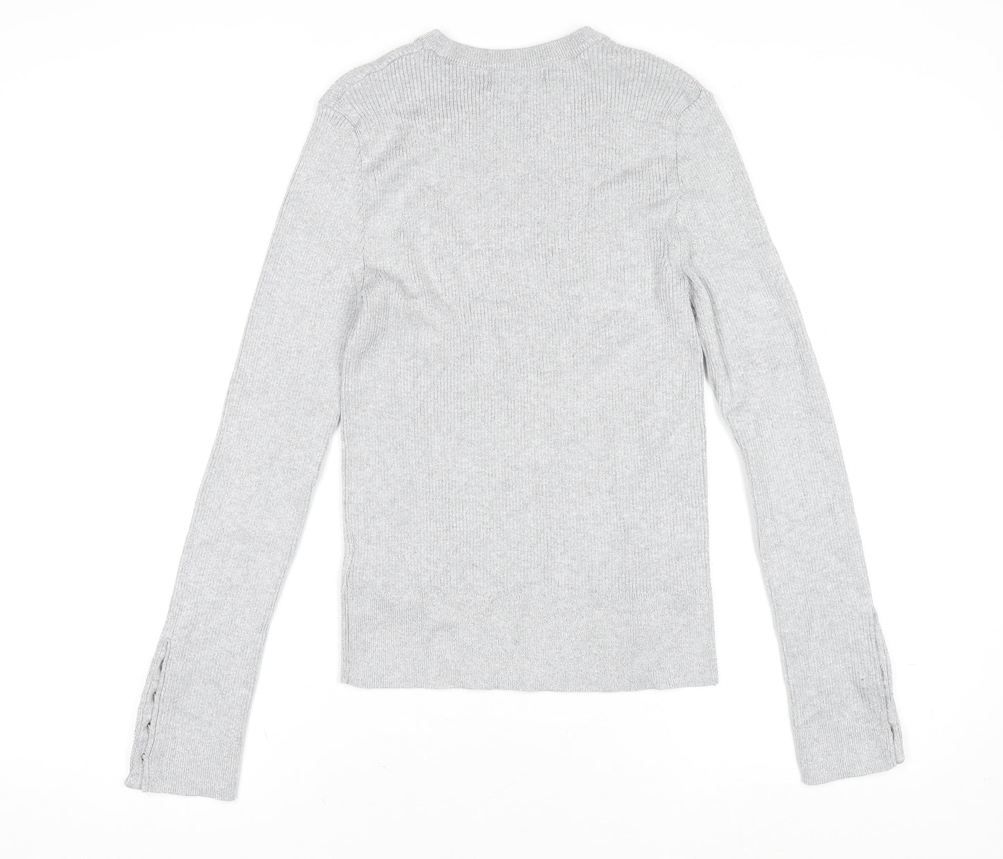 Marks and Spencer Women’s Silver Knit Long Sleeve Button Cuff Top Size 10