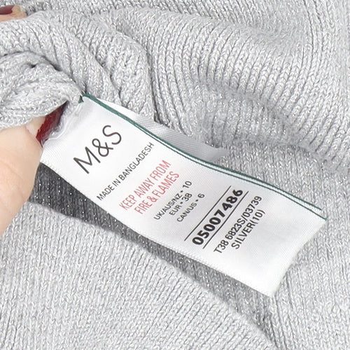 Marks and Spencer Women’s Silver Knit Long Sleeve Button Cuff Top Size 10