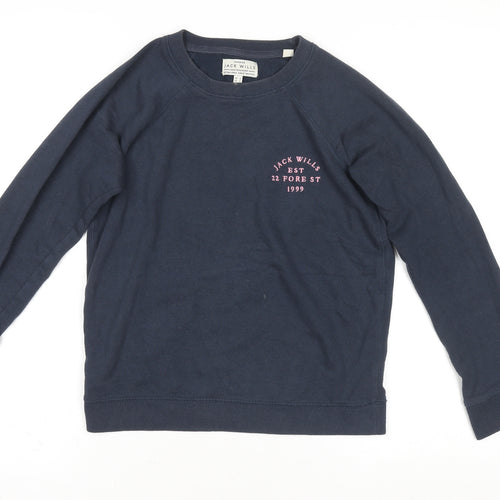 Jack Wills Women's Blue Crew Neck Cotton Pullover Jumper UK 8