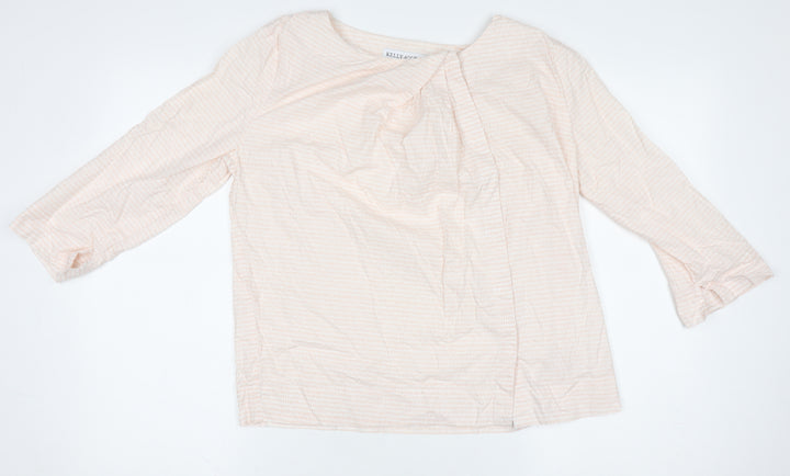 Kelly & Grace Women's Beige Tunic Blouse M 3/4 Sleeve Cotton Blend