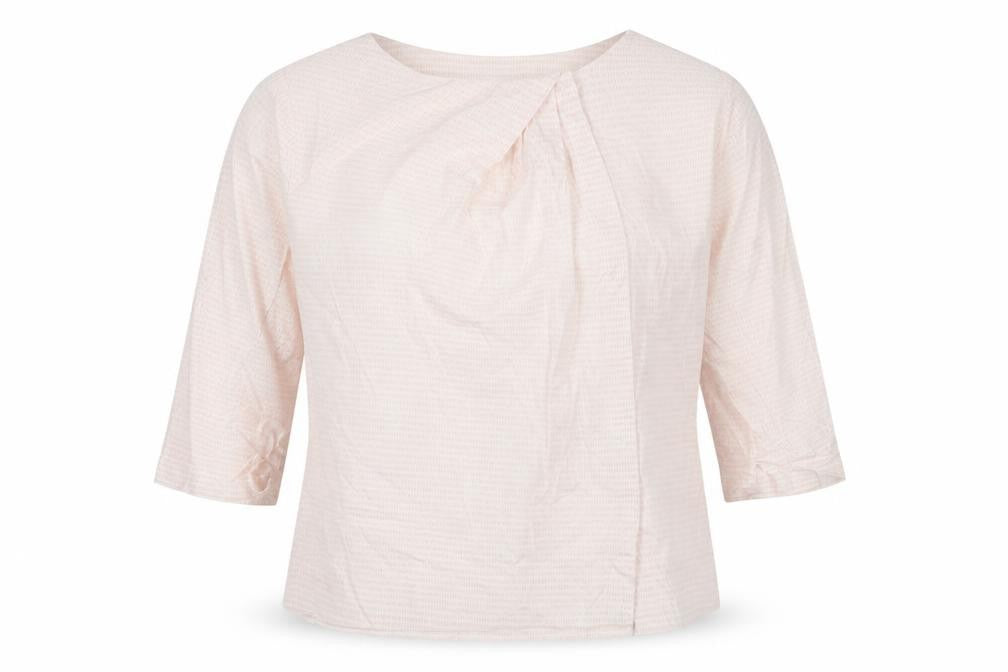 Kelly & Grace Women's Beige Tunic Blouse M 3/4 Sleeve Cotton Blend