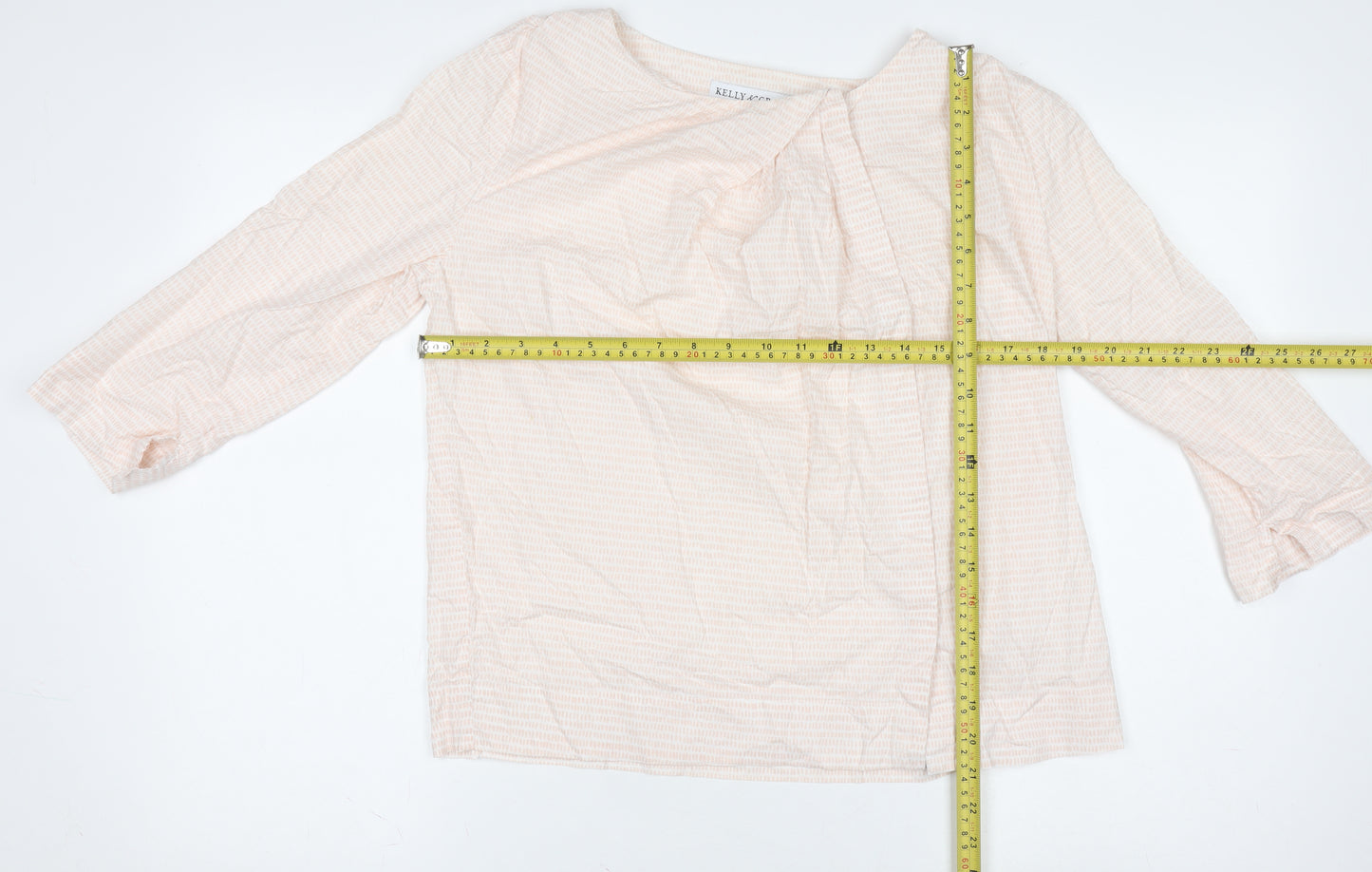 Kelly & Grace Women's Beige Tunic Blouse M 3/4 Sleeve Cotton Blend