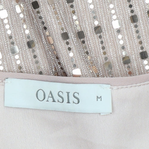 Oasis Women’s Beige Sequin V-Neck Short Sleeve Blouse Size 12